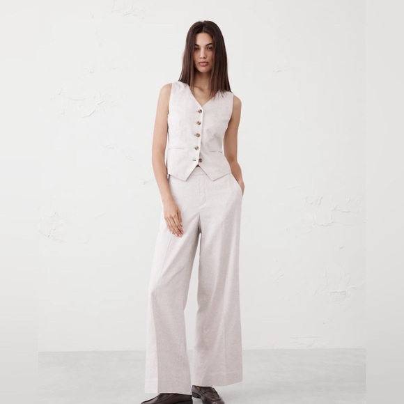 NWT! BANANA REPUBLIC WHITE HAYDEN WIDE LEG LINEN BLEND PULL ON PANT - Picture 6 of 8